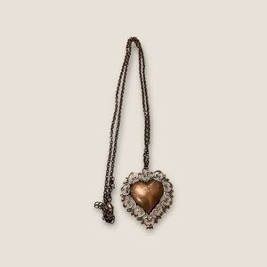 Antique-Style Bronze Heart Pendant Necklace  30" Chain With 2" Extender